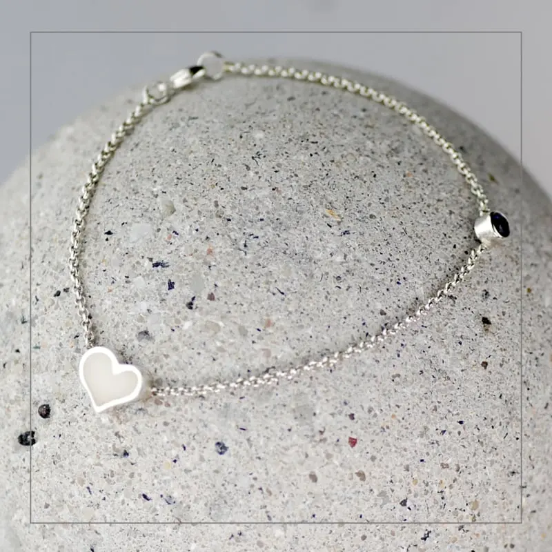 Moedermelk Armband Solid Heart in Zilver met Geboortesteen