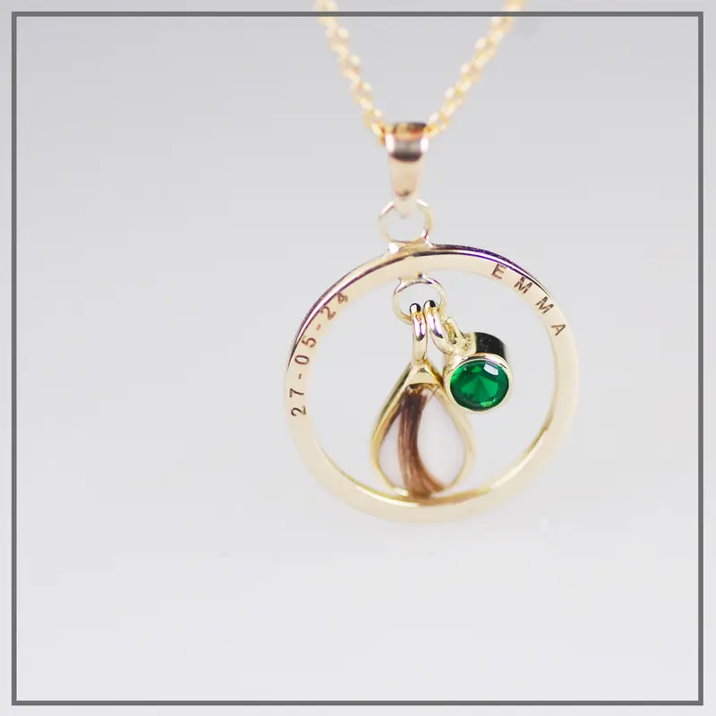 Moedermelk ketting Blanche Goud met geboortesteen en haarlokje