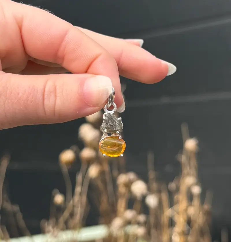 Moldaviet en Amber Hanger 925 Zilver A9