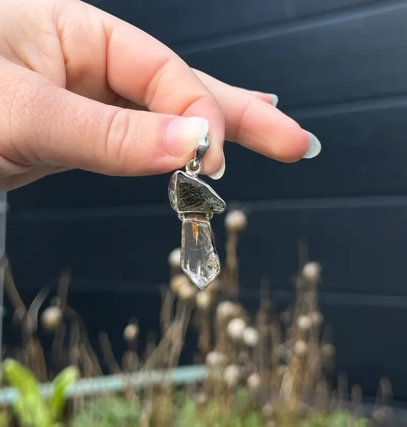 Moldaviet en Herkimer Diamant Hanger 925 Zilver A2