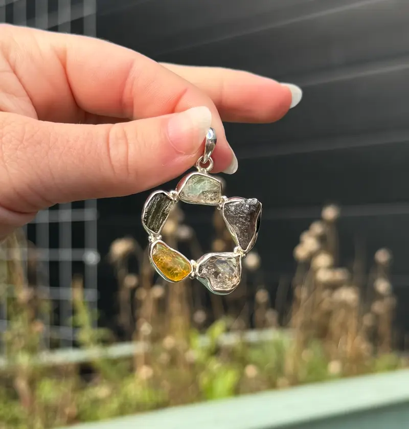 Moldaviet/LDG/Herkimer Diamant/Amber Hanger 925 Zilver A21