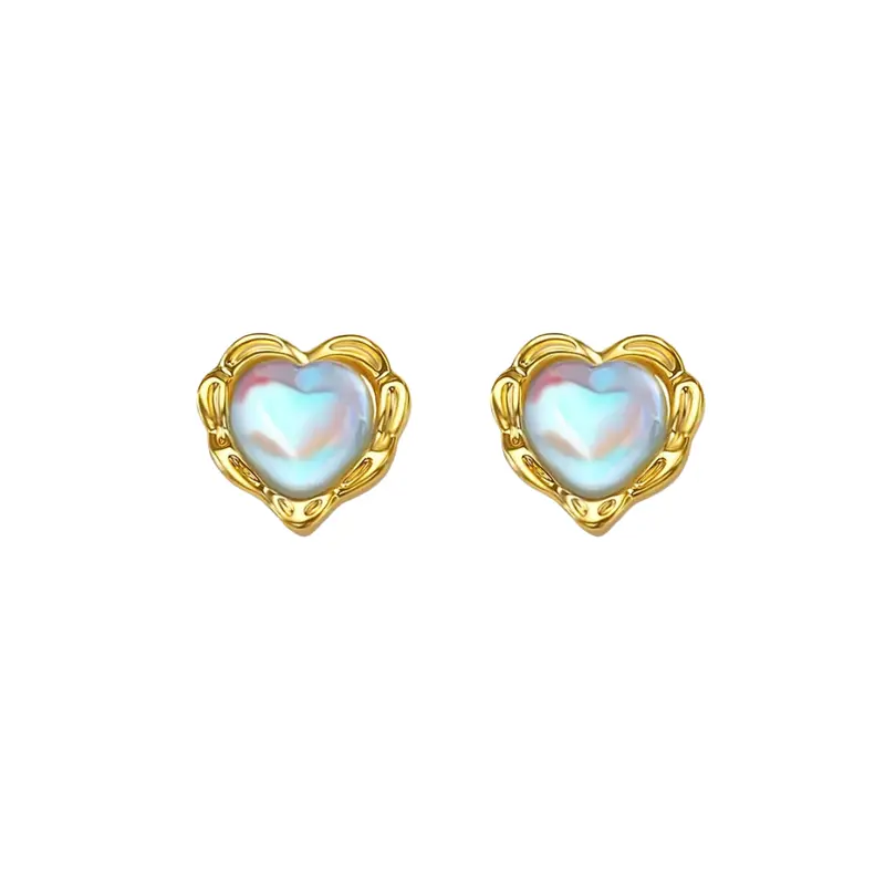 Moonstone heart studs