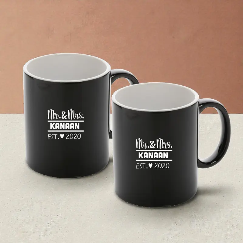 Mr. & Mrs. gepersonaliseerde mokken – zwart set van 2