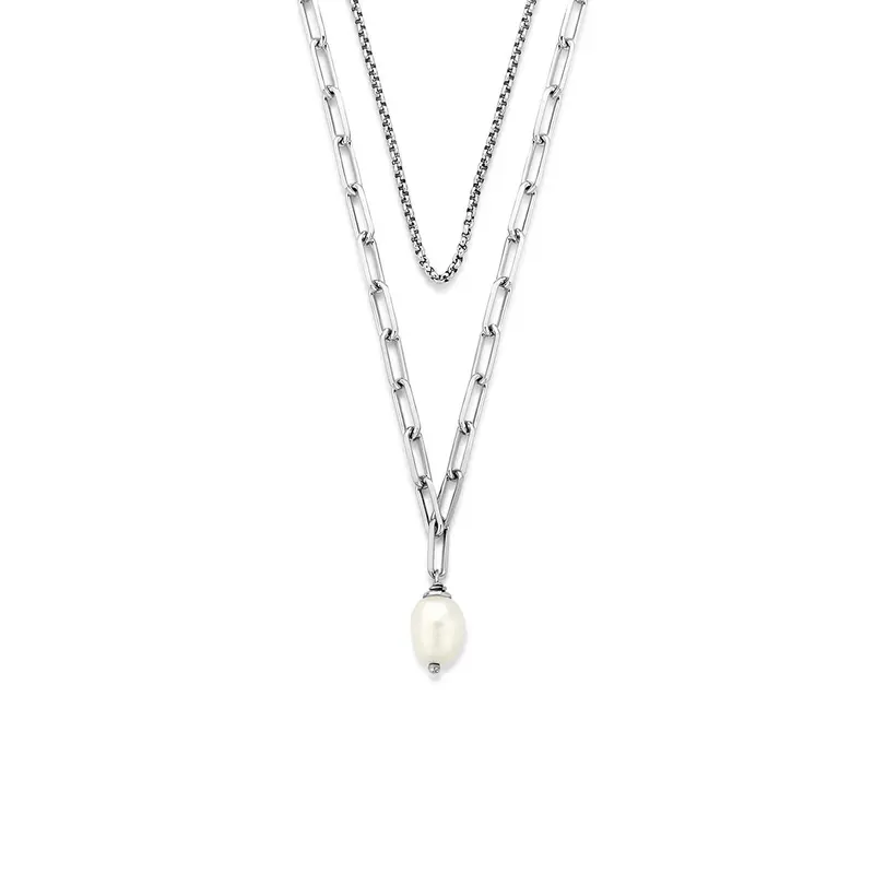 Multi-collier parel 40,5 + 5 cm zilver gerhodineerd