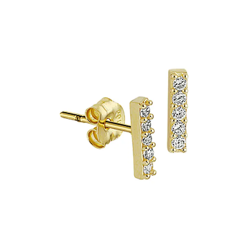 Oorbellen balkje zirkonia 8 mm 14K geelgoud