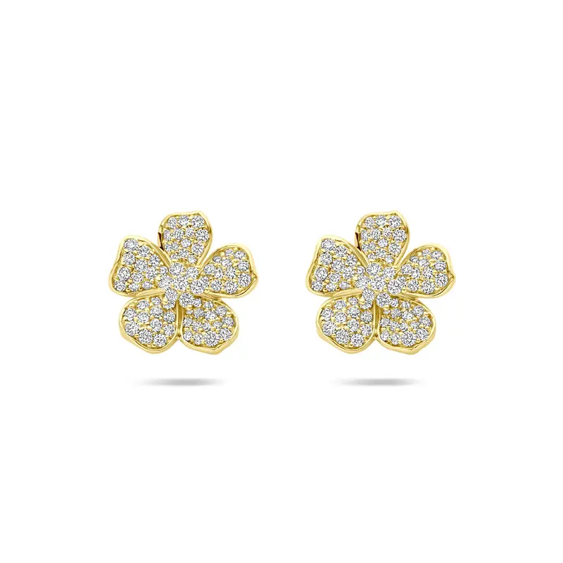 Oorbellen bloem diamant 0.70ct (2x 0.35ct) h si 12 mm 14K geelgoud