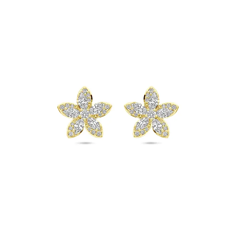 Oorbellen bloem diamant 0.84ct (2x 0.42ct) h si 11 mm 14K geelgoud