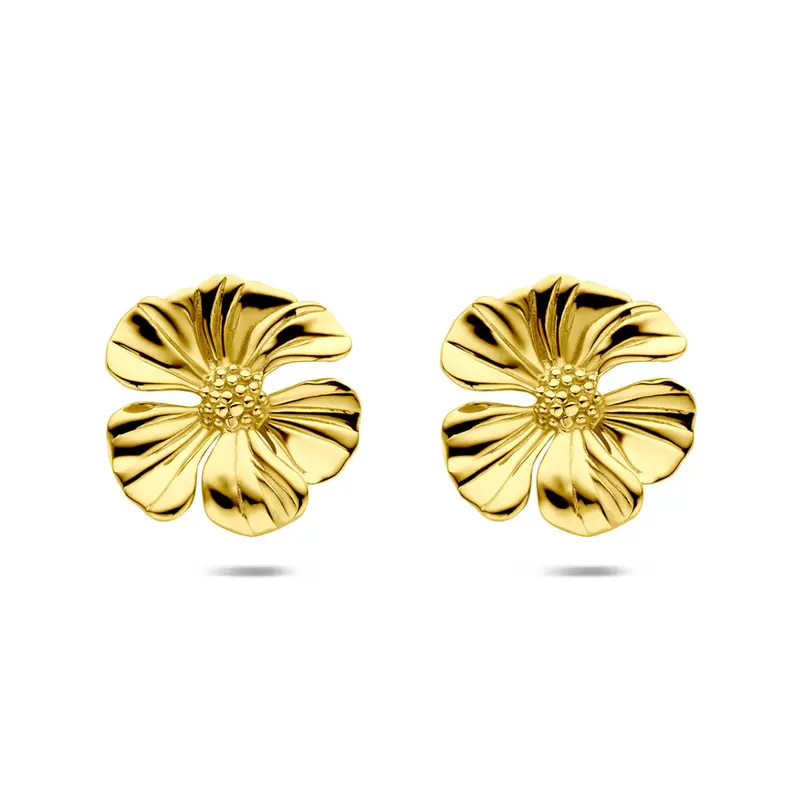 Oorbellen bloem ion plating 26 mm edelstaal