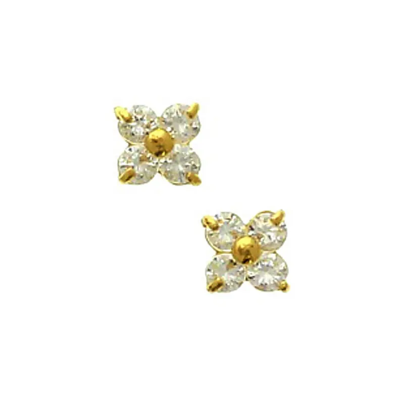 Oorbellen bloem zirkonia 3,5 mm 14K geelgoud
