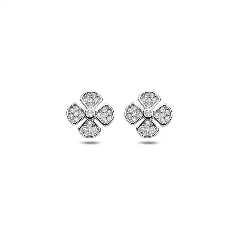 Oorbellen bloem zirkonia 9,5 mm zilver