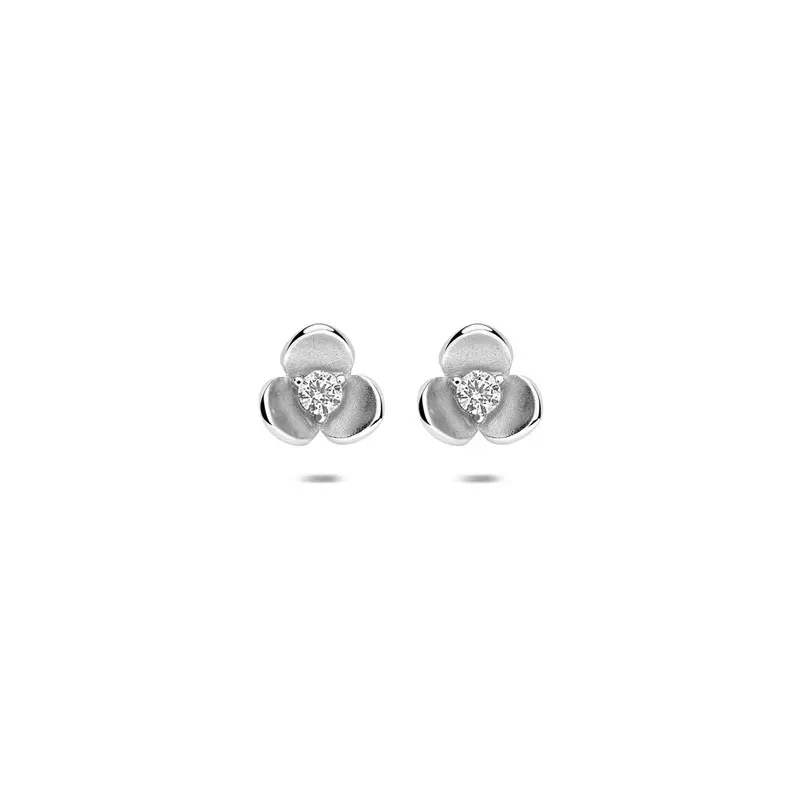 Oorbellen bloem zirkonia poli/mat 7 mm zilver
