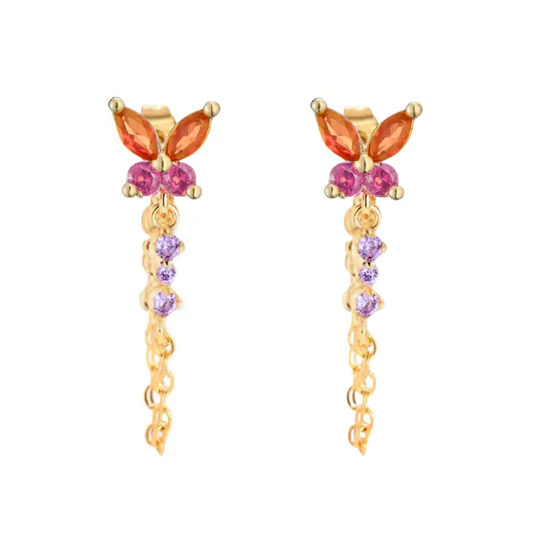 Oorbellen butterfly chain roze-oranje