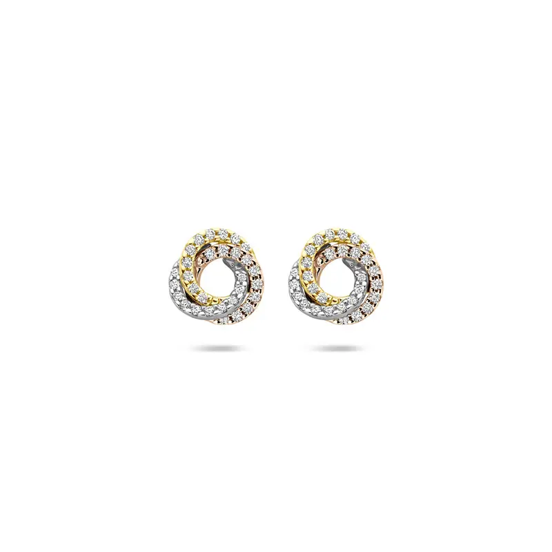 Oorbellen diamant 0.19ct (2x 0.095ct) h si 8 mm 14K tricolor goud