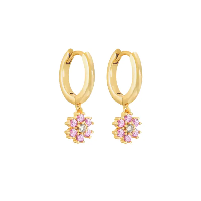 Oorbellen diamond flower roze