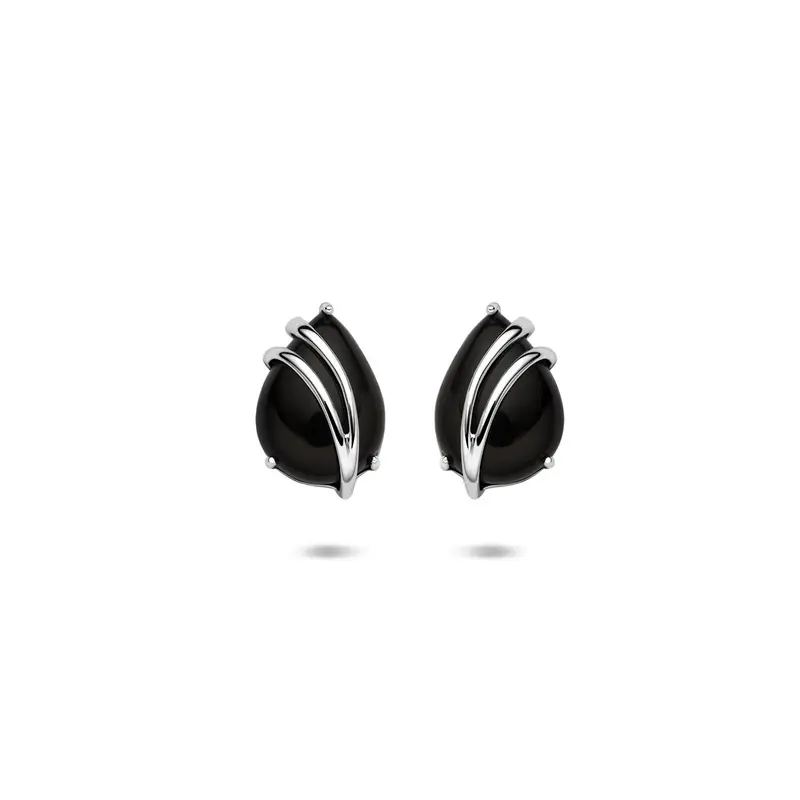 Oorbellen druppel onyx 11 mm zilver