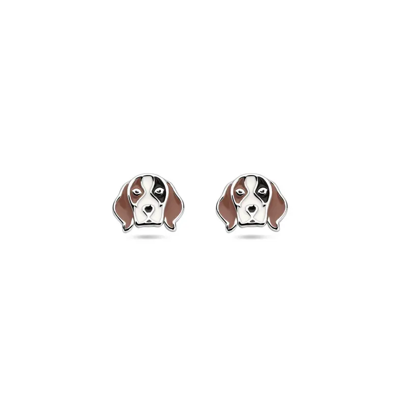 Oorbellen emaille hond 7 mm zilver