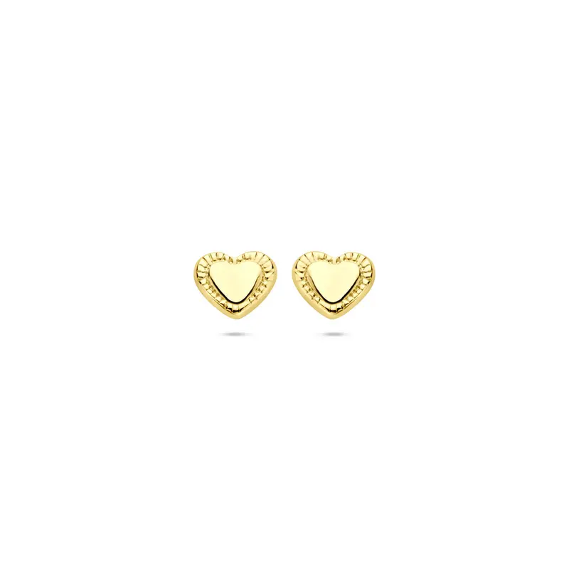 Oorbellen hartje poli/gediamanteerd 5 mm 14K geelgoud