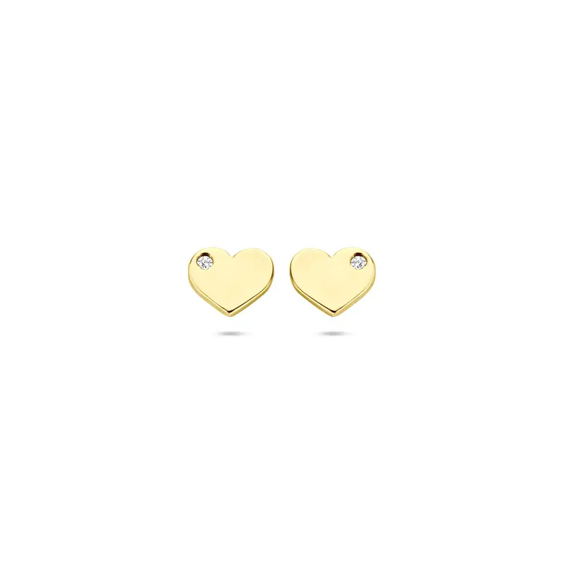 Oorbellen hartje zirkonia 5 mm 14K geelgoud