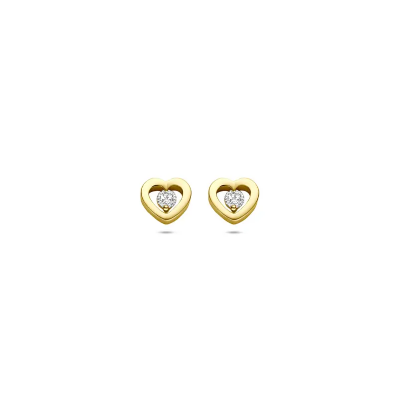 Oorbellen hartjes diamant 0.10ct (2x 0.05ct) h si 5,5 mm 14K geelgoud