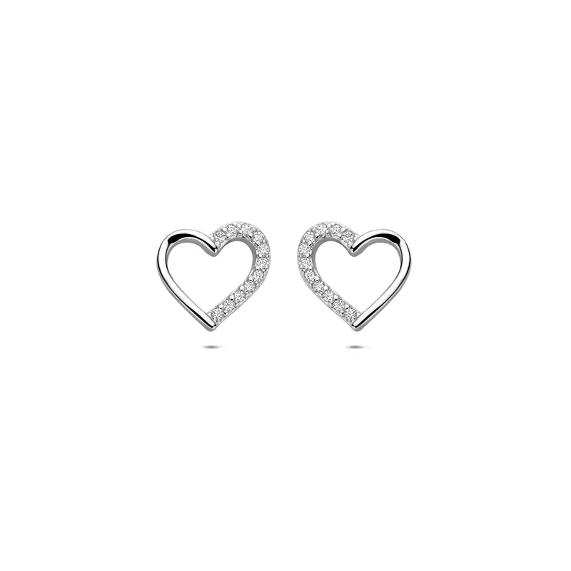 Oorbellen hartjes zirkonia 9 mm zilver