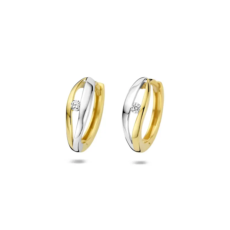 Oorbellen lab grown diamant 0.06ct (2x0.03ct) f vs 14 mm 14K bicolor goud