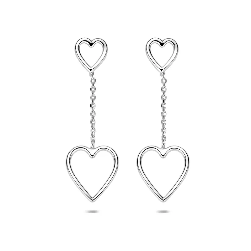 Oorbellen oorhnagers hartjes zilver gerhodineerd 35,5 mm