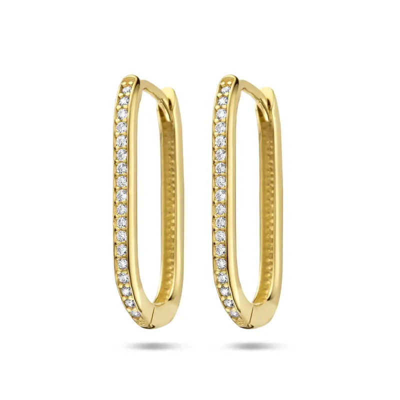 Oorbellen paperclip zirkonia 14K geelgoud