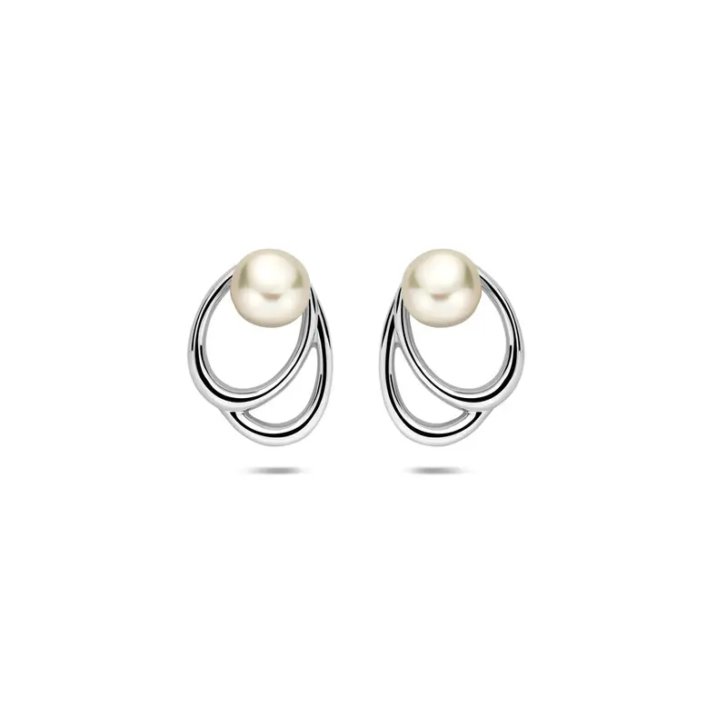 Oorbellen parel 12,5 mm zilver