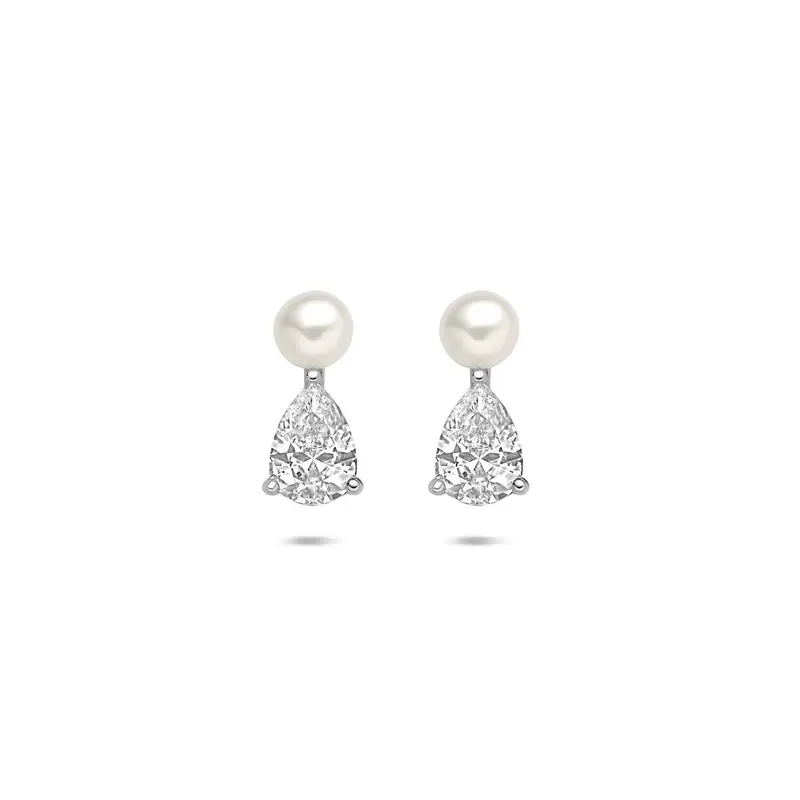 Oorbellen parel zirkonia 12 mm zilver