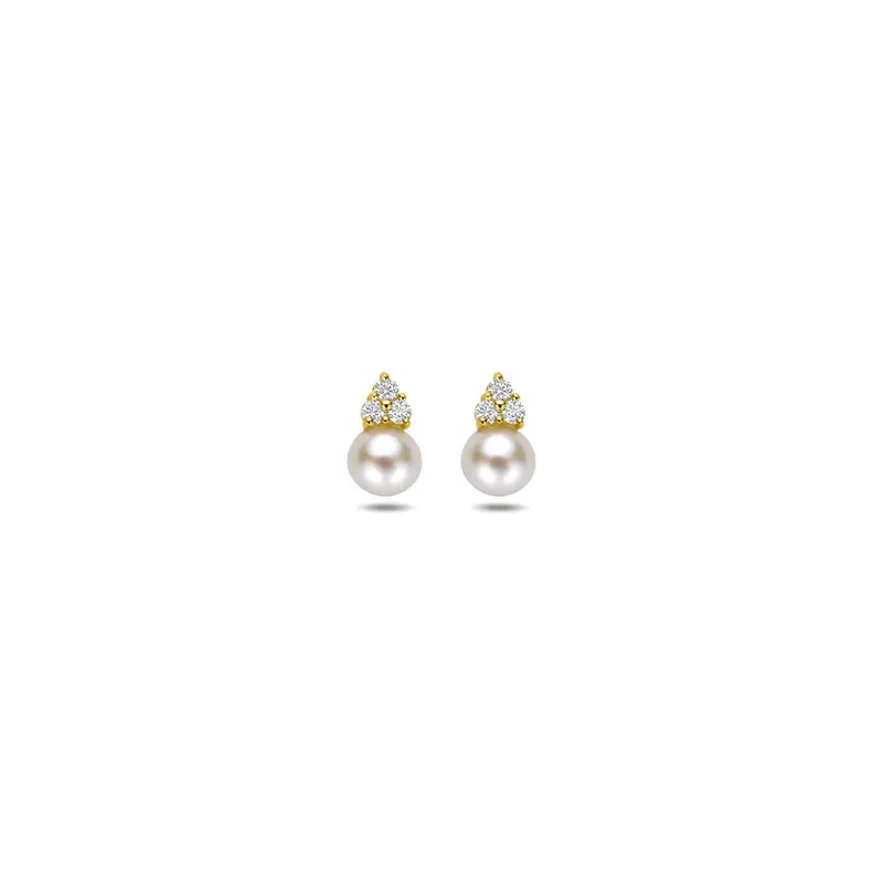 Oorbellen parel zirkonia 7 mm 14K geelgoud