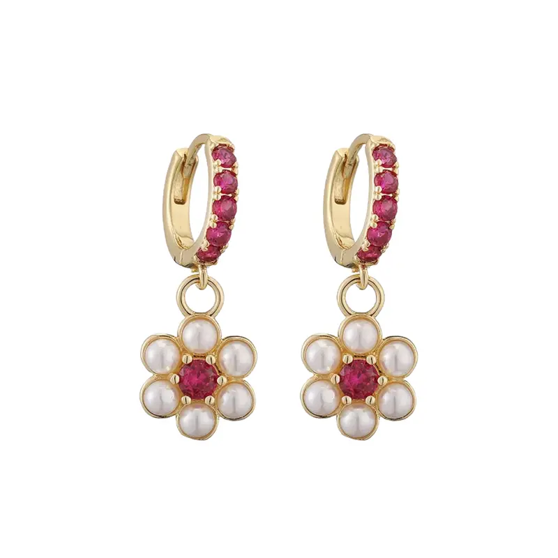 Oorbellen pearl flower fuchsia