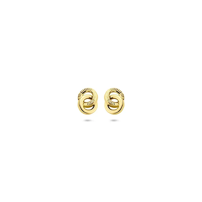 Oorbellen poli/gediamanteerd 6 mm 14K geelgoud