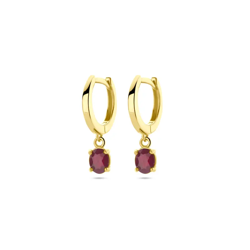 Oorbellen robijn 19 mm 14K geelgoud