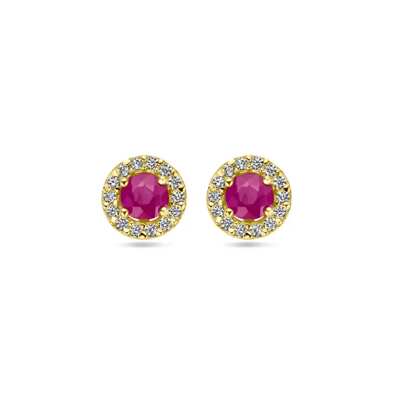 Oorbellen robijn en zirkonia 14K geelgoud