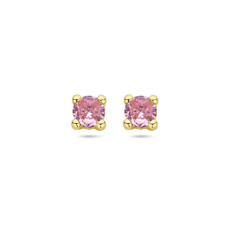 Oorbellen roze zirkonia 14K geelgoud