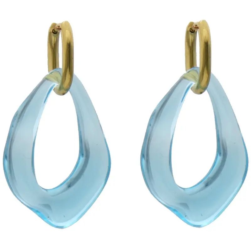 Oorbellen RVS - Acryl goud blauw