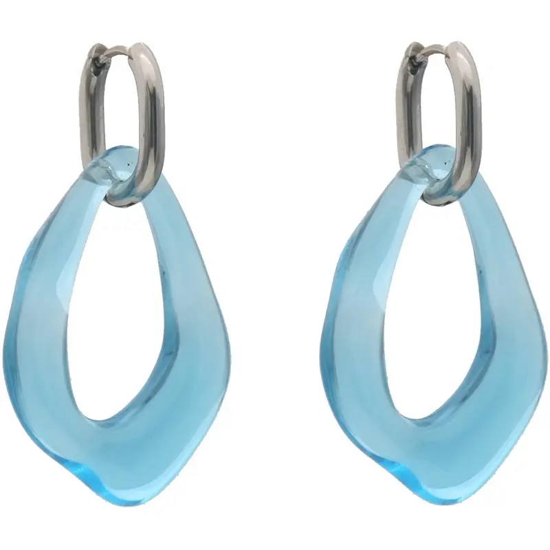 Oorbellen RVS - Acryl zilver blauw