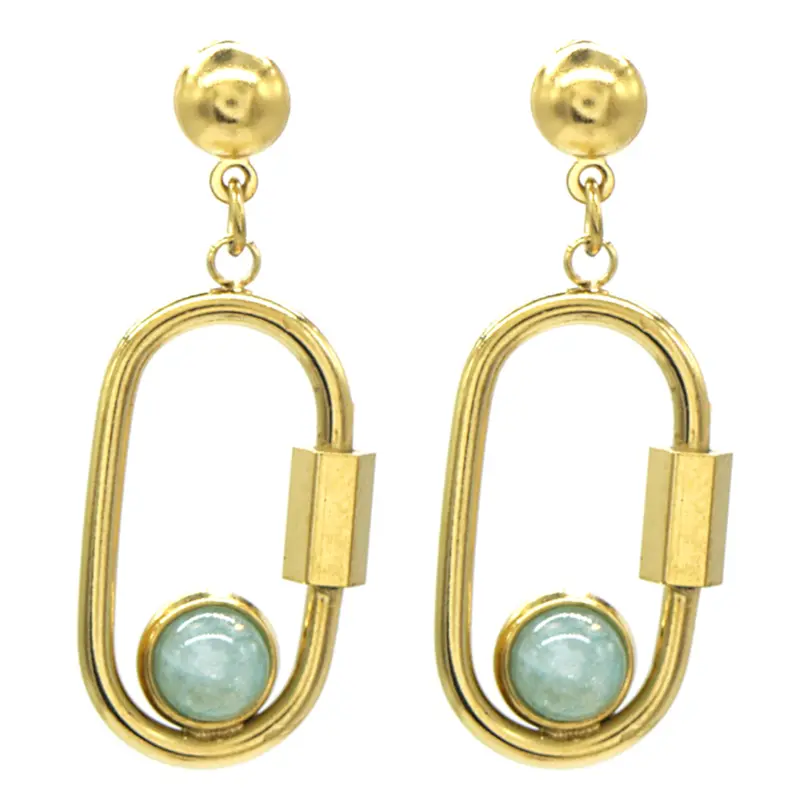 Oorbellen RVS - Hanger turquoise goud
