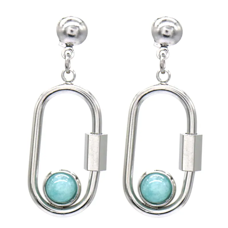 Oorbellen RVS - Hanger turquoise zilver