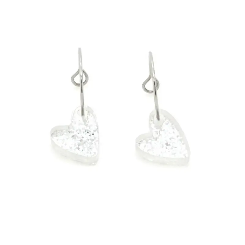 Oorbellen RVS - Hart plexi zilver