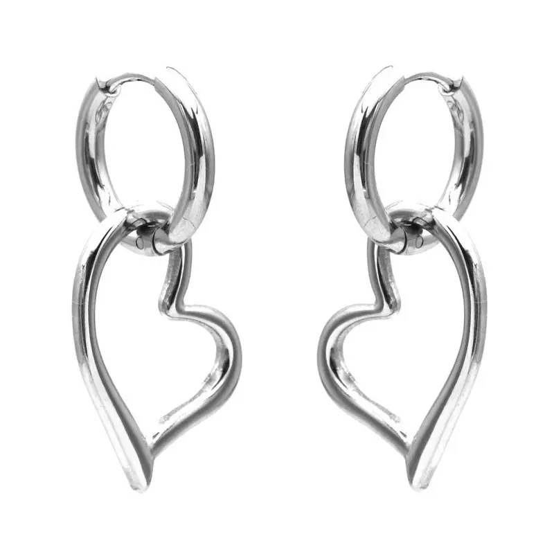 Oorbellen RVS - Harten hanger zilver