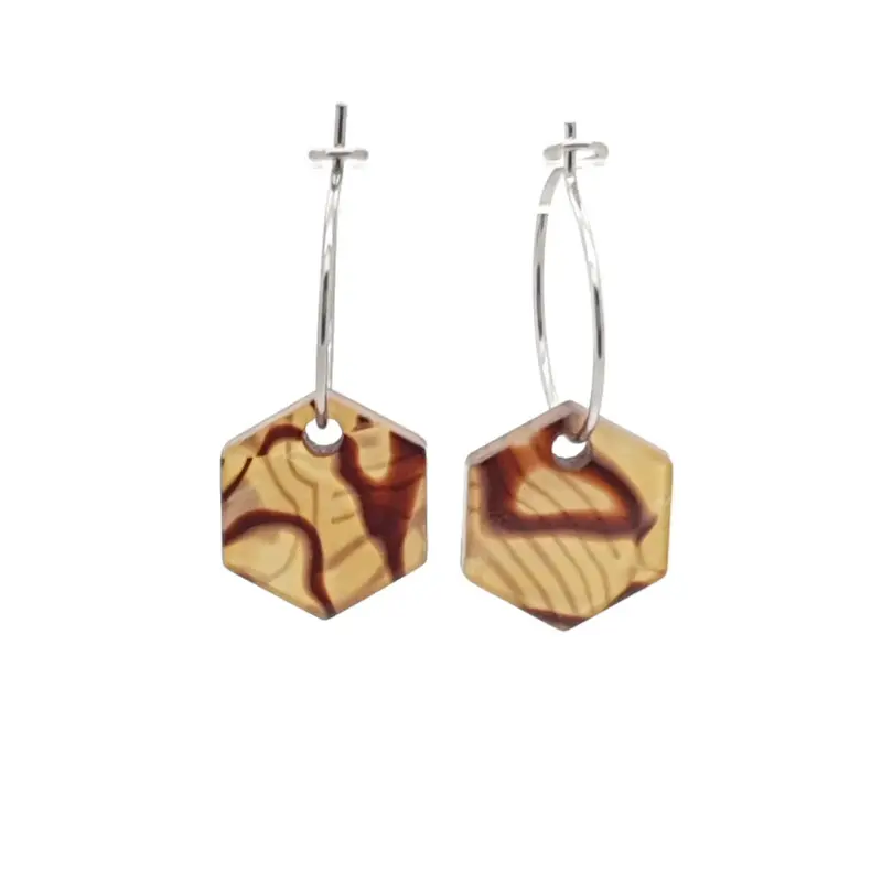 Oorbellen RVS - Hexagon beige parel zilver