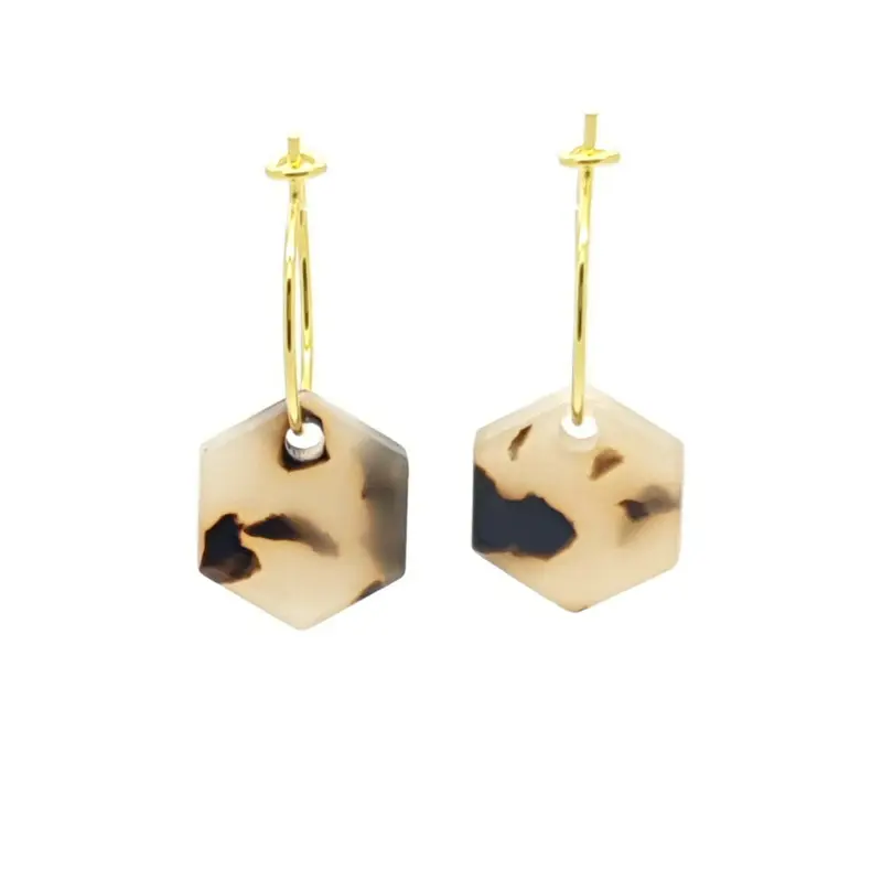 Oorbellen RVS - Hexagon creme zwart goud