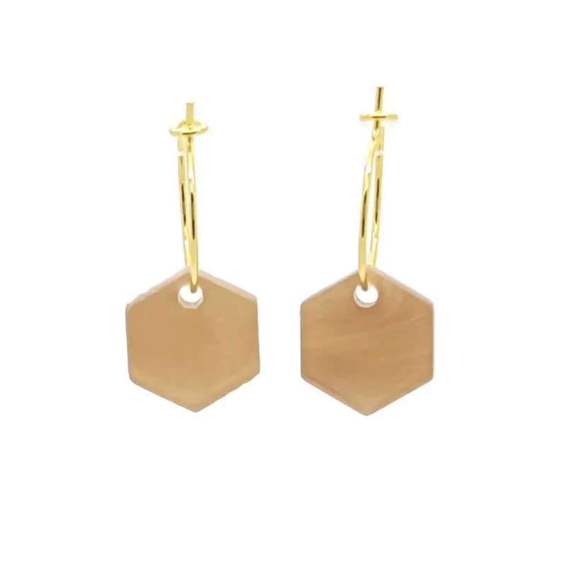 Oorbellen RVS - Hexagon griesmeel beige goud