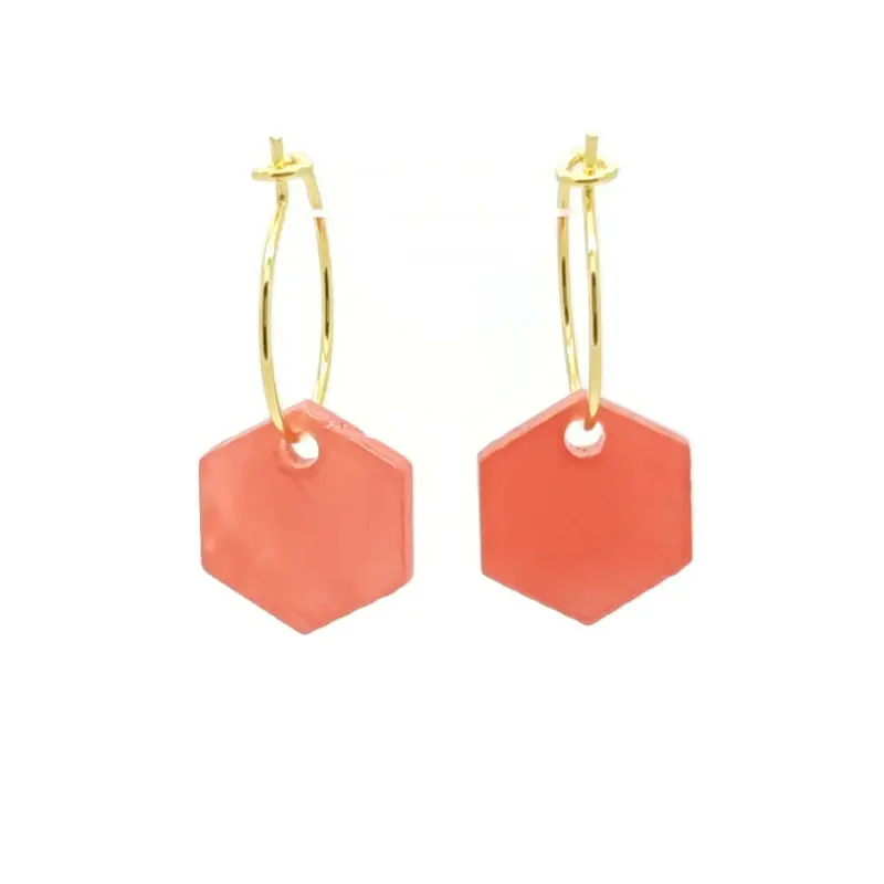 Oorbellen RVS - Hexagon koraal roze goud