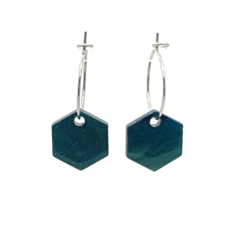 Oorbellen RVS - Hexagon oceaan groen zilver