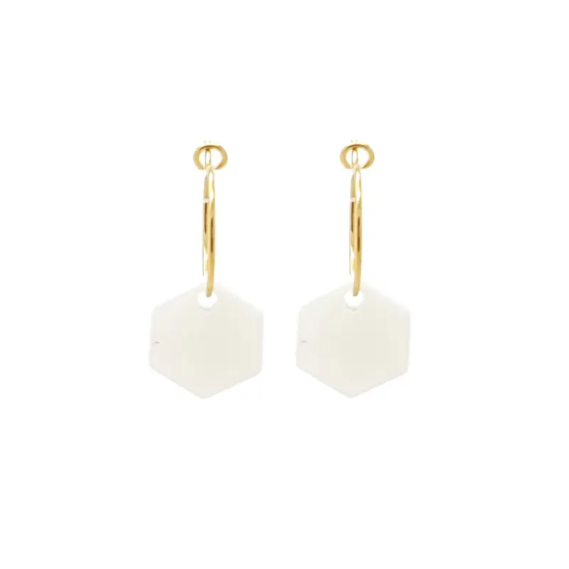 Oorbellen RVS - Hexagon parel goud