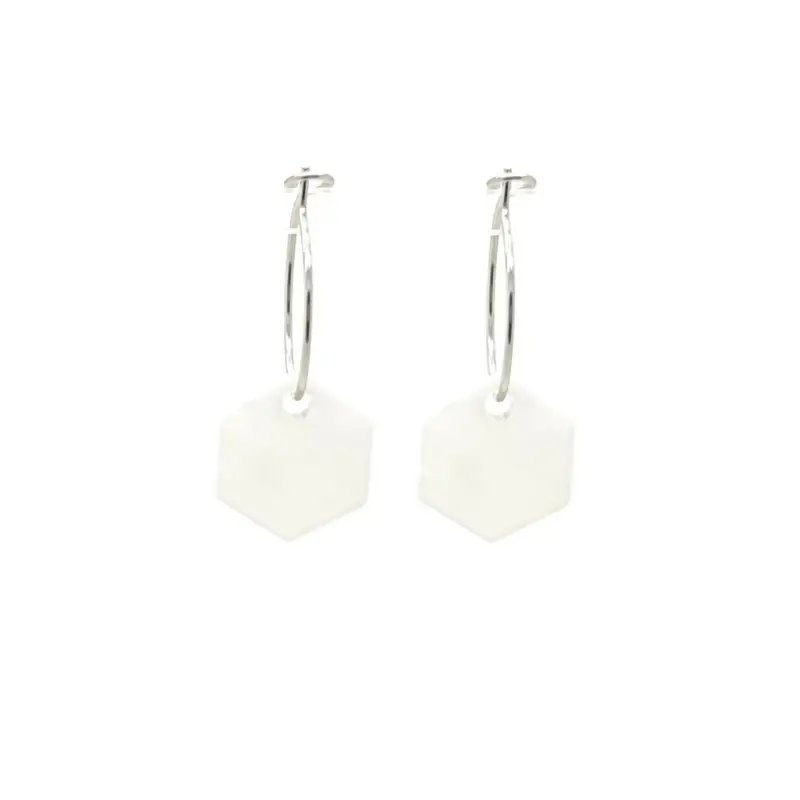 Oorbellen RVS - Hexagon parel zilver