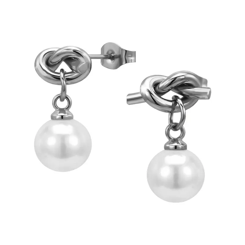 Oorbellen RVS - Knoop zilver met parel