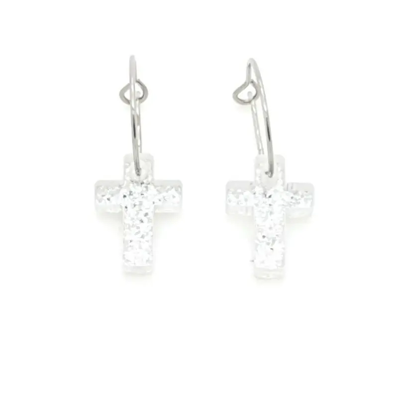 Oorbellen RVS - Kruis zilver